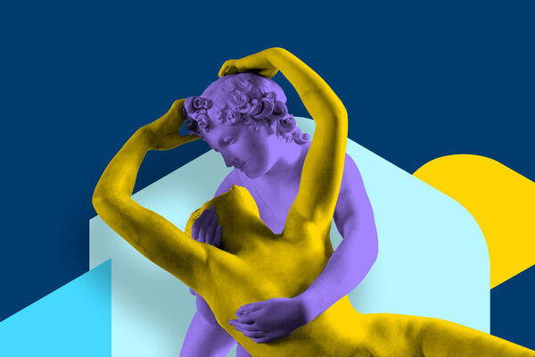 Kampagnenmotiv: zwei Antike Statuen umarmen sich