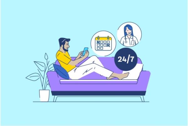 Illustration eines Mannes, der am Handy einen Termin vereinbart